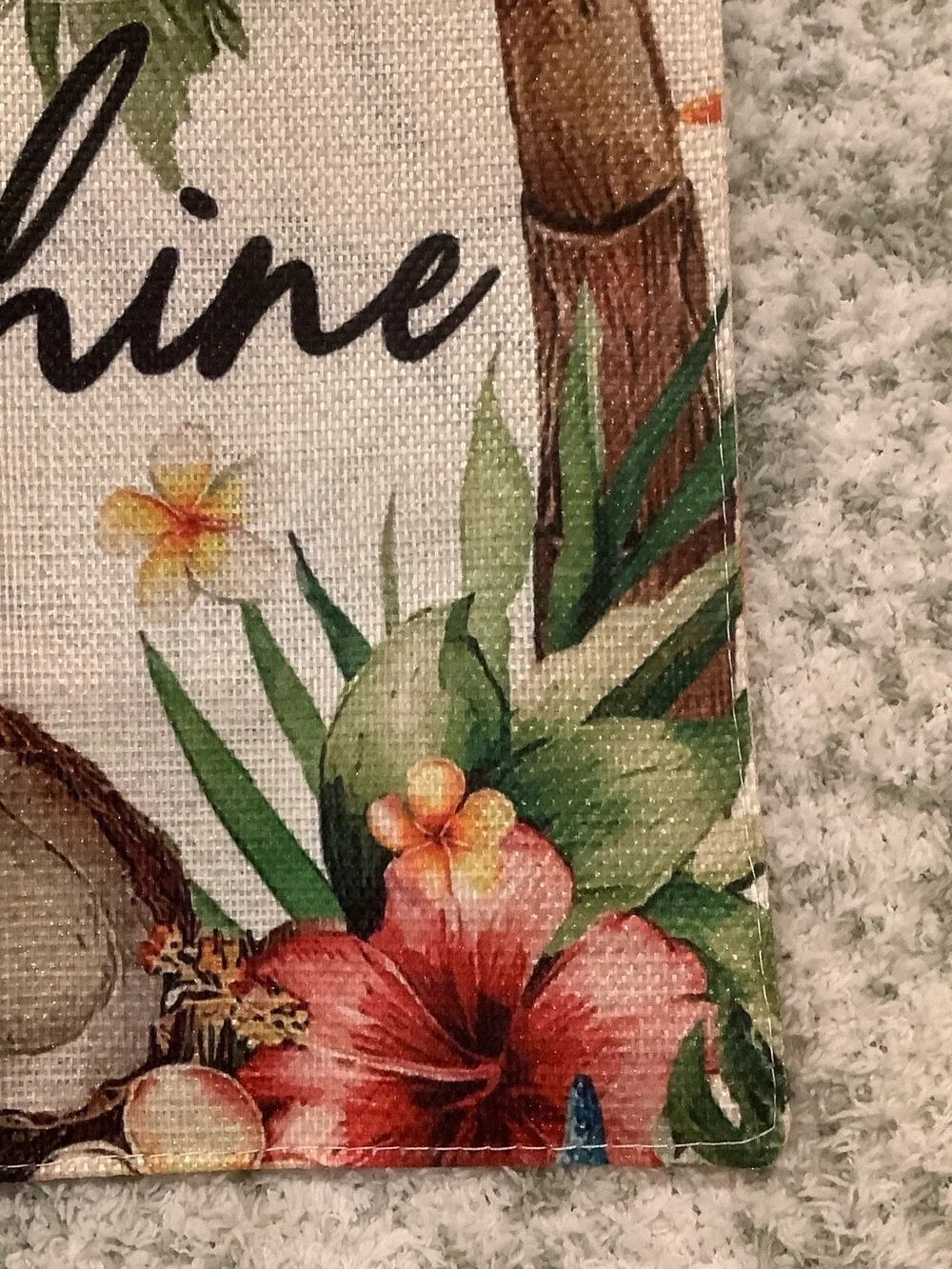 Hello Sunshine Tropical Palm Coconut Floral Small Garden Flag Burlap NWT